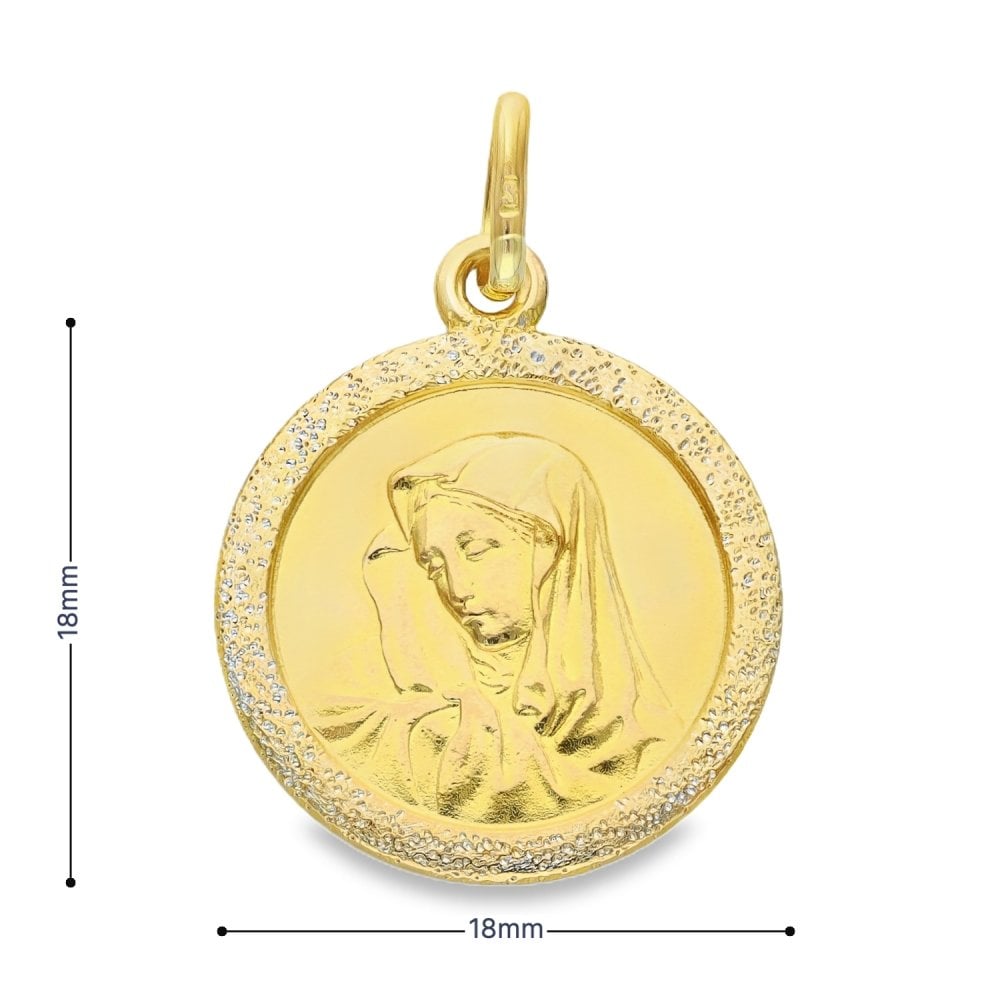 9ct Yellow Gold Round Madonna Pendant - 18x18mm - 3.2g