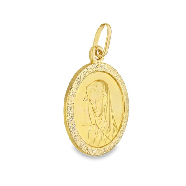 9ct Yellow Gold Round Madonna Pendant - 18x18mm - 3.2g