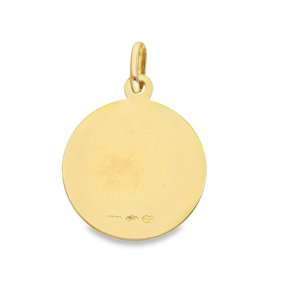 9ct Yellow Gold Round Madonna Pendant - 18x18mm - 3.2g