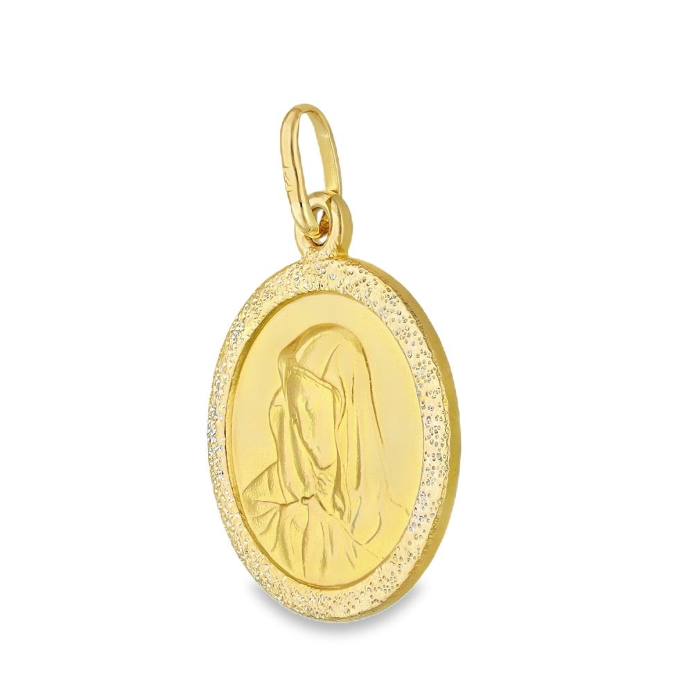 9ct Yellow Gold Round Madonna Pendant - 18x18mm - 3.2g