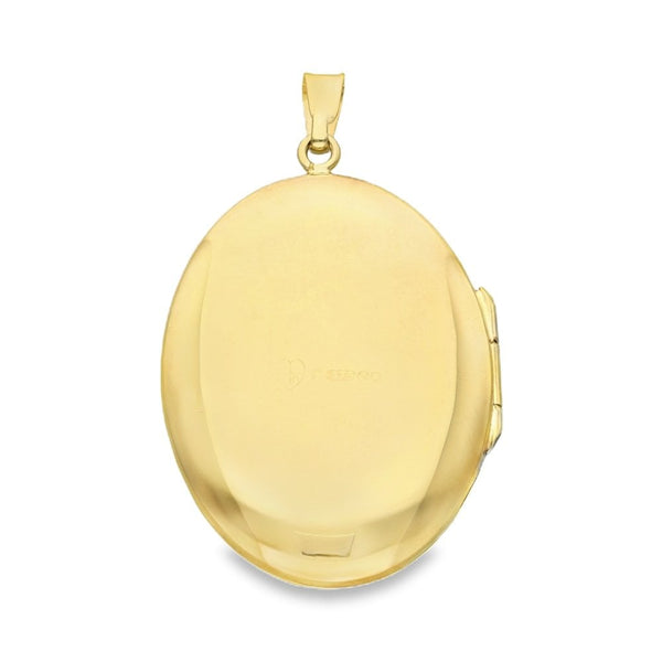9ct Yellow Gold Flower & Leaf Engraved Oval Locket - 24x32x6mm