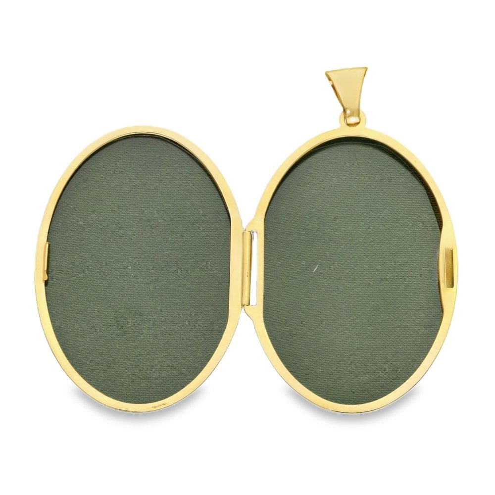 9ct Yellow Gold Bead & Patterned Edge Oval Locket - 26x37x6mm