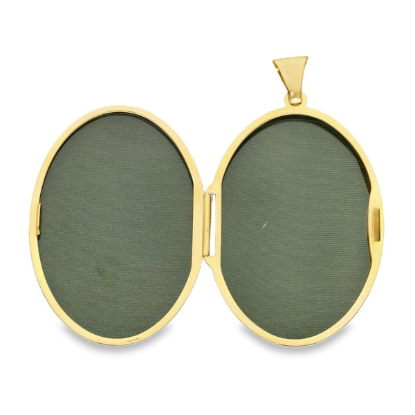 9ct Yellow Gold Bead & Patterned Edge Oval Locket - 26x37x6mm