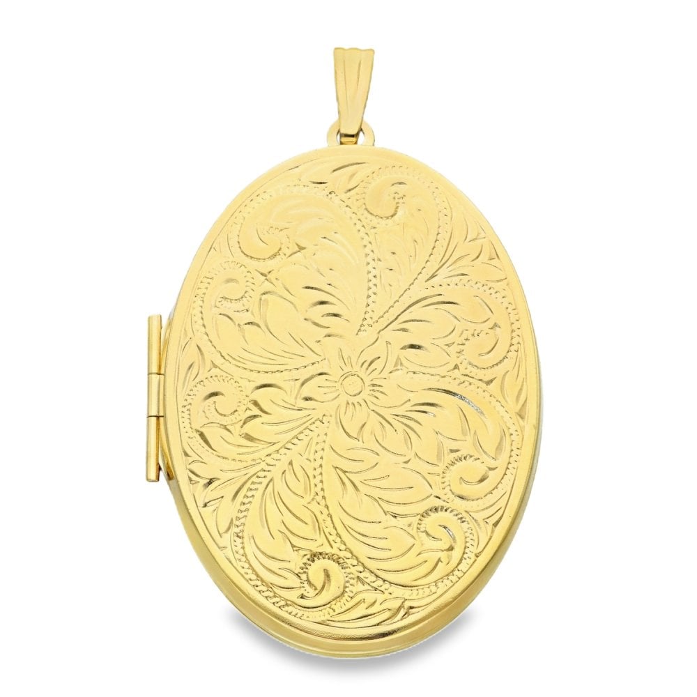 9ct Yellow Gold Feather Engraved Locket - 37x54x8mm - 13.9g