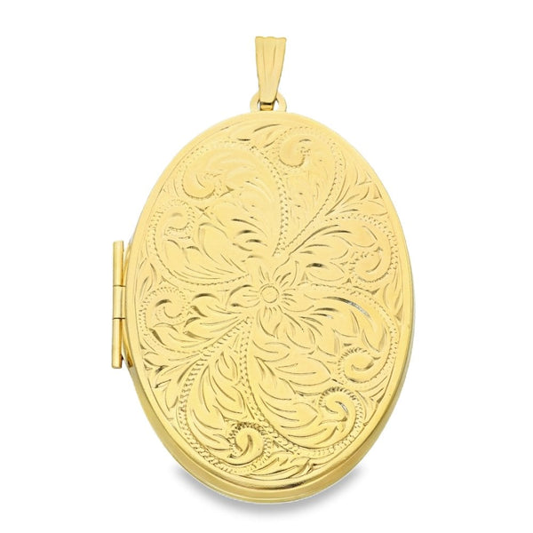 9ct Yellow Gold Feather Engraved Locket - 37x54x8mm - 13.9g