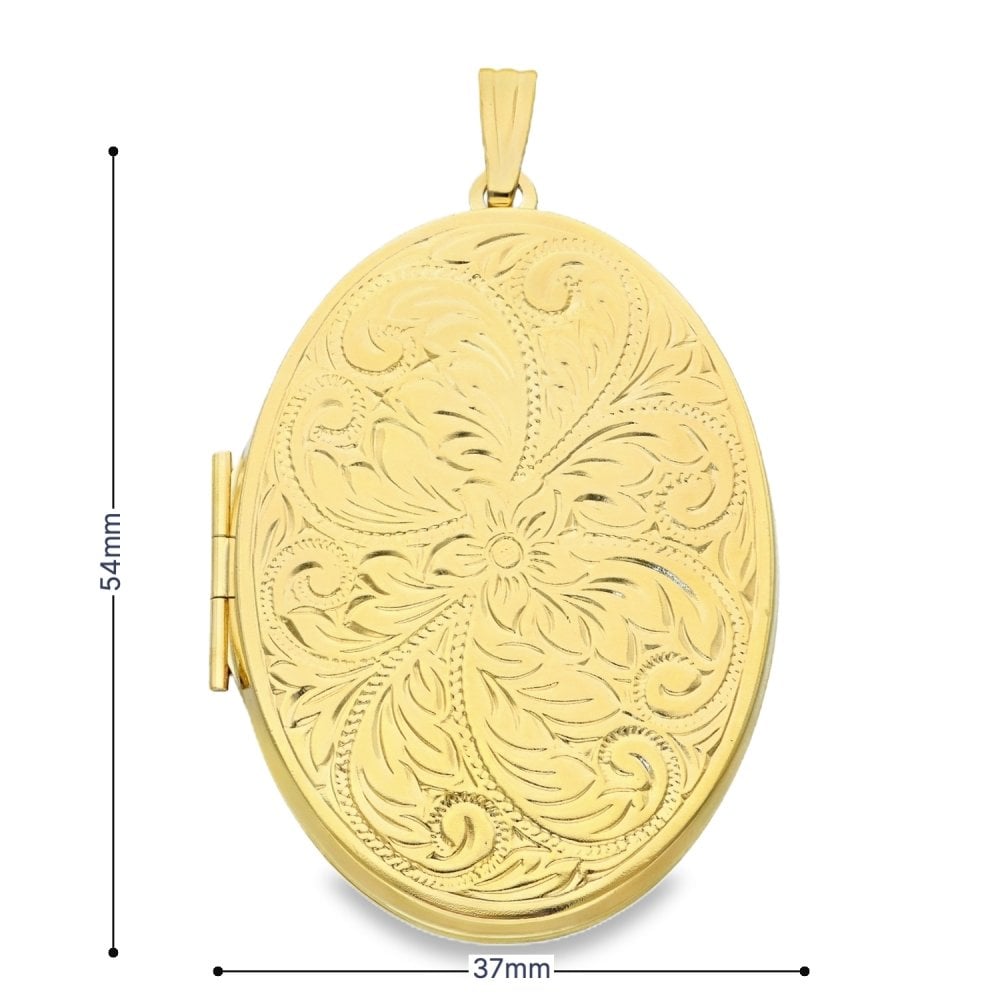 9ct Yellow Gold Feather Engraved Locket - 37x54x8mm - 13.9g