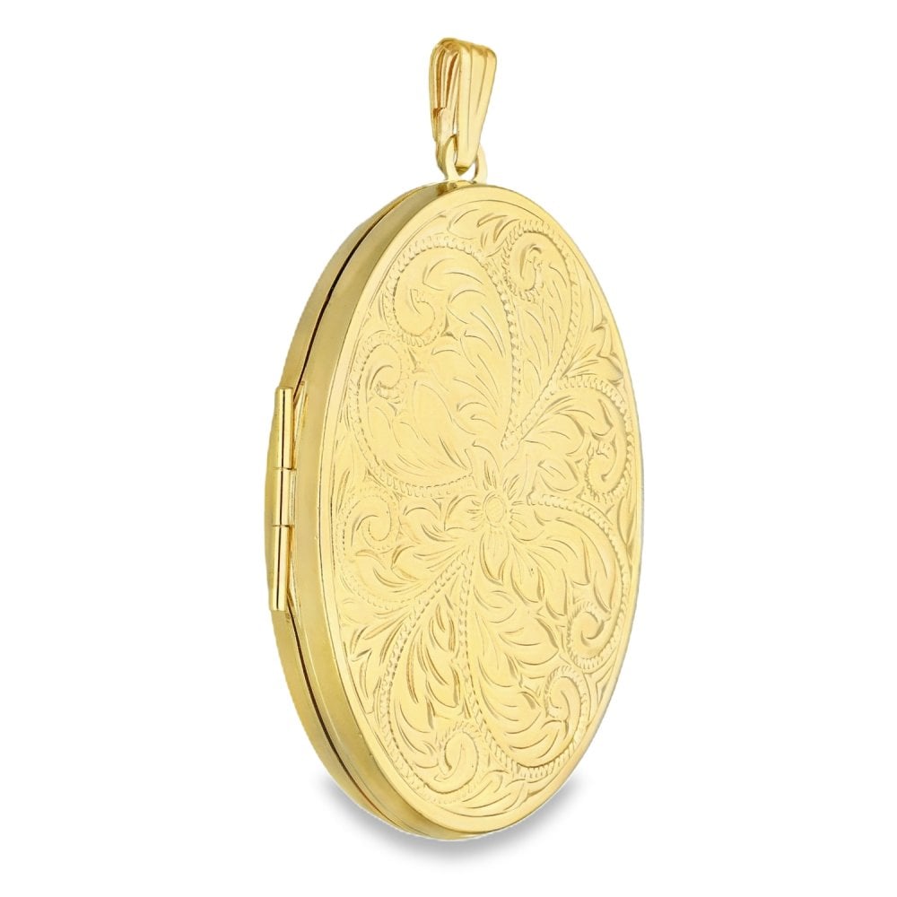 9ct Yellow Gold Feather Engraved Locket - 37x54x8mm - 13.9g