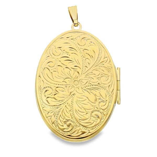 9ct Yellow Gold Feather Engraved Locket - 37x54x8mm - 13.9g