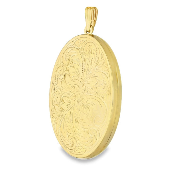 9ct Yellow Gold Feather Engraved Locket - 37x54x8mm - 13.9g