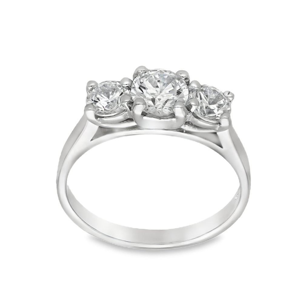 9ct White Gold Cubic Zirconia Trilogy Ring - Size I - 2.8g
