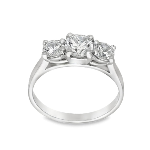 9ct White Gold Cubic Zirconia Trilogy Ring - Size I - 2.8g