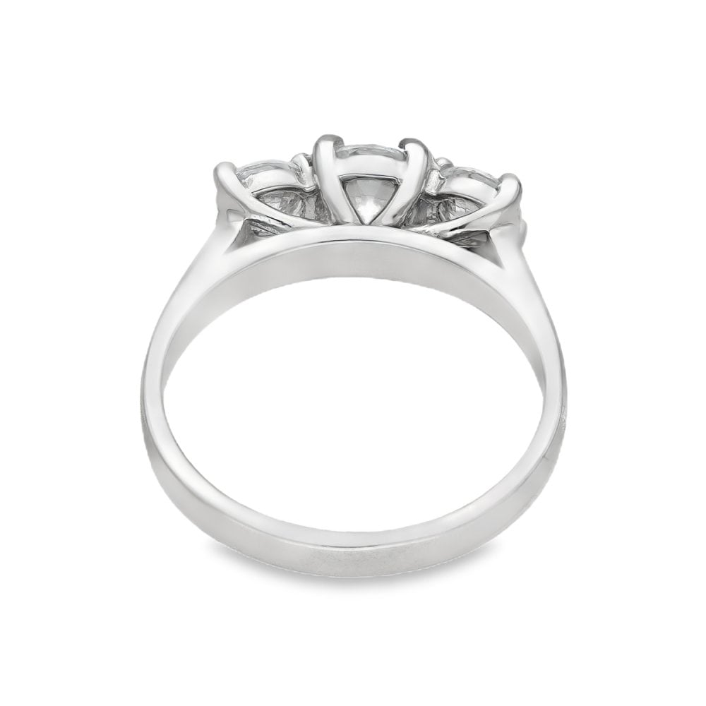 9ct White Gold Cubic Zirconia Trilogy Ring - Size I - 2.8g