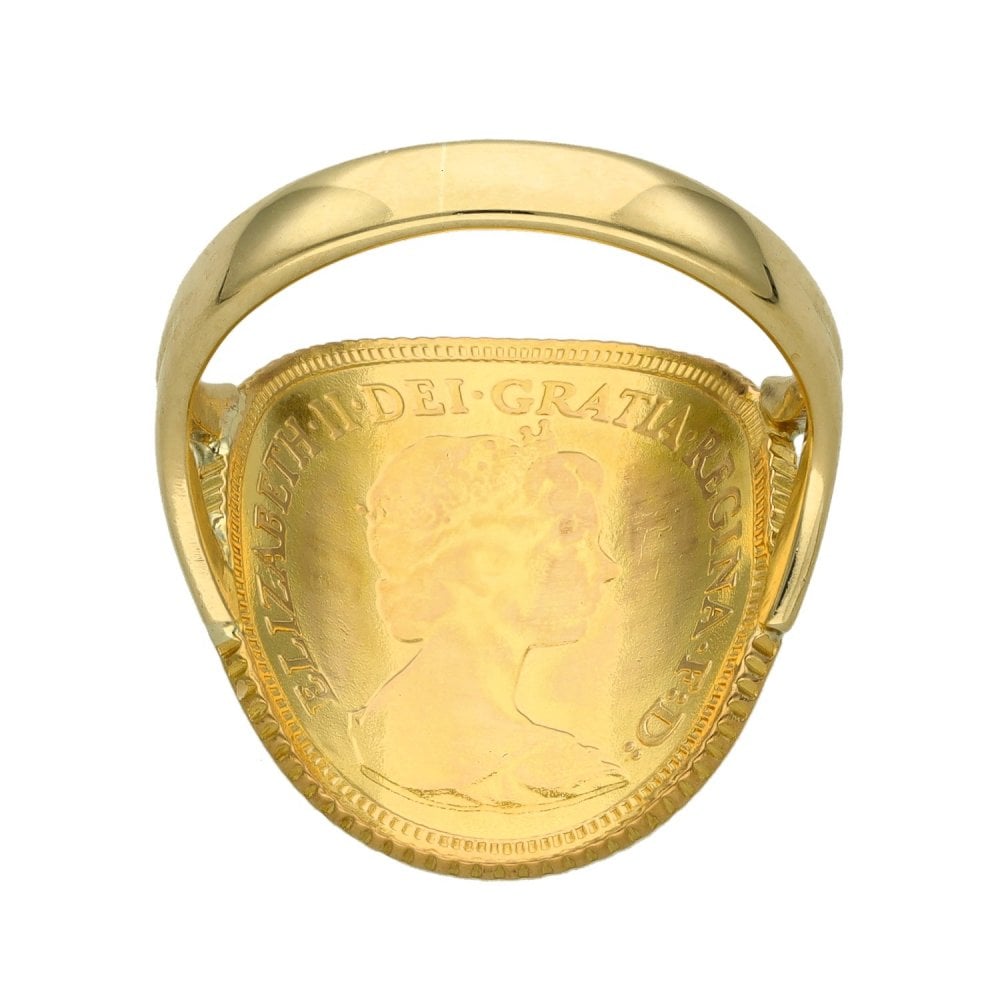 1982 Yellow Gold Bent-Over Half Sovereign Coin Ring - Size L½