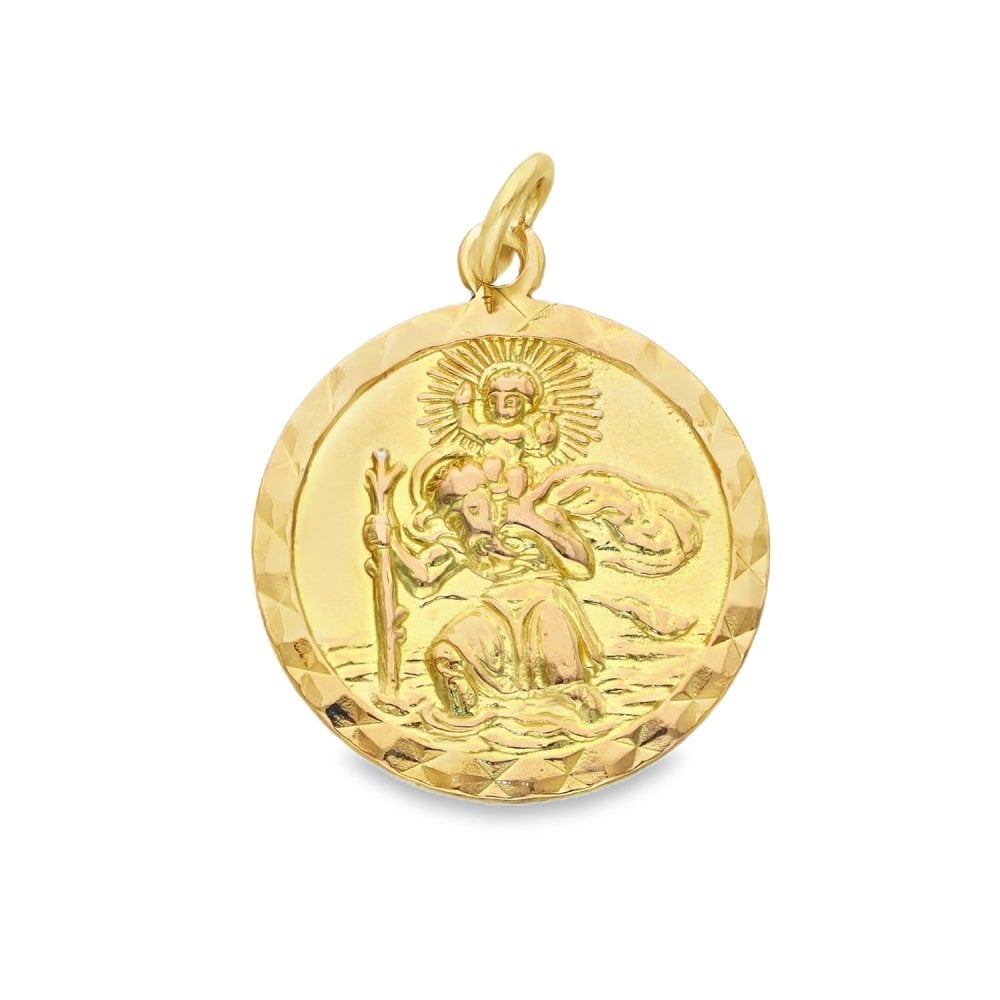 9ct Yellow Gold Round St. Christopher Pendant - 18x21x2mm - 3.4g