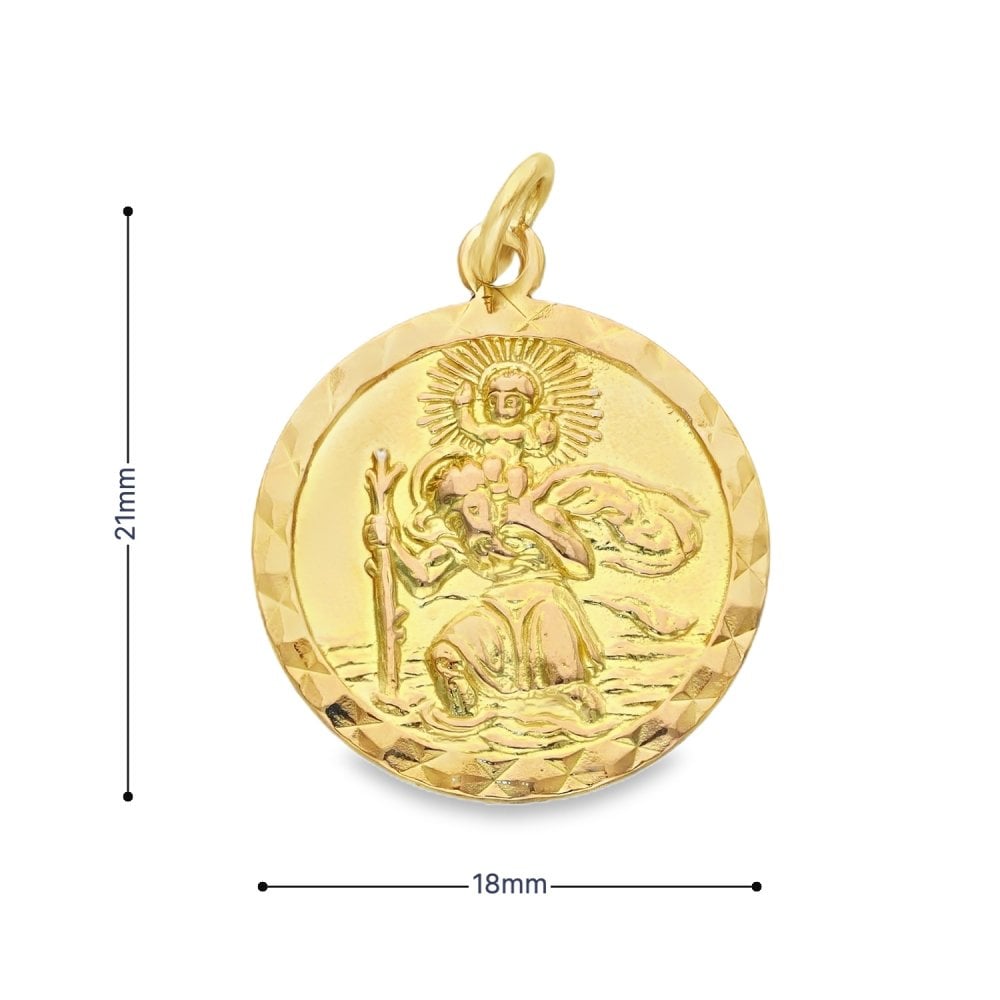9ct Yellow Gold Round St. Christopher Pendant - 18x21x2mm - 3.4g