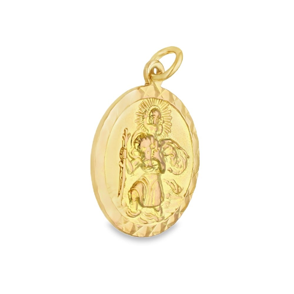 9ct Yellow Gold Round St. Christopher Pendant - 18x21x2mm - 3.4g
