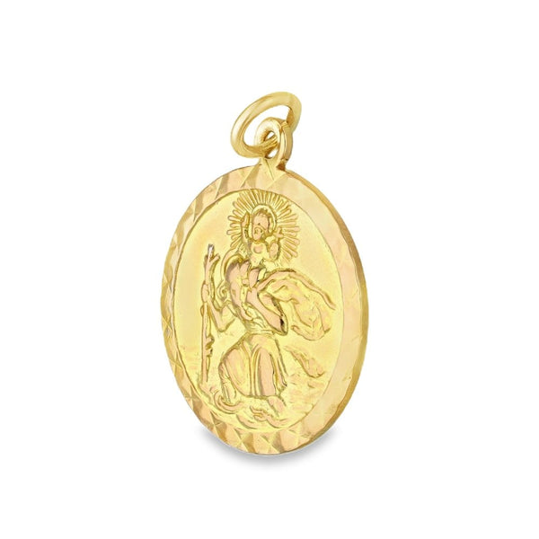 9ct Yellow Gold Round St. Christopher Pendant - 18x21x2mm - 3.4g