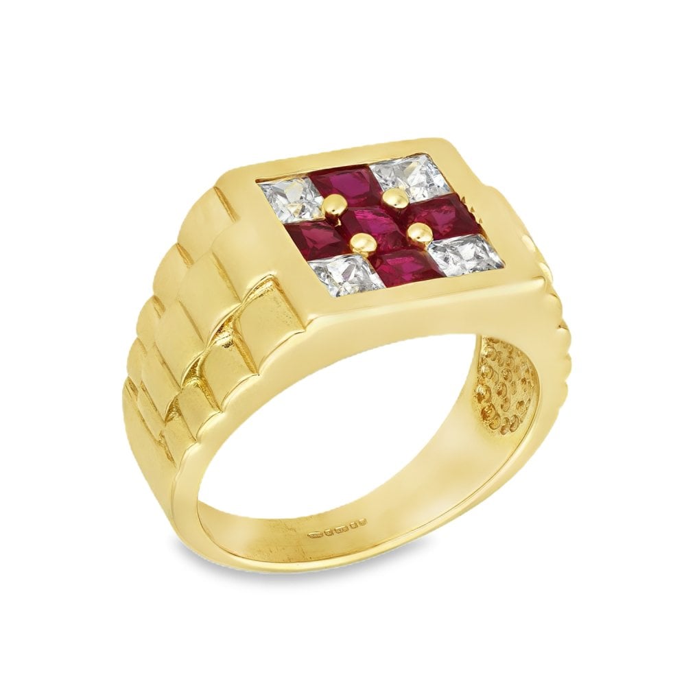 9ct Yellow Gold Cubic Zirconia Cross Signet Ring - Size Y - 15mm