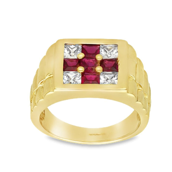 9ct Yellow Gold Cubic Zirconia Cross Signet Ring - Size Y - 15mm