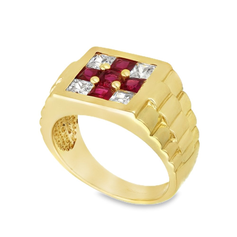 9ct Yellow Gold Cubic Zirconia Cross Signet Ring - Size Y - 15mm