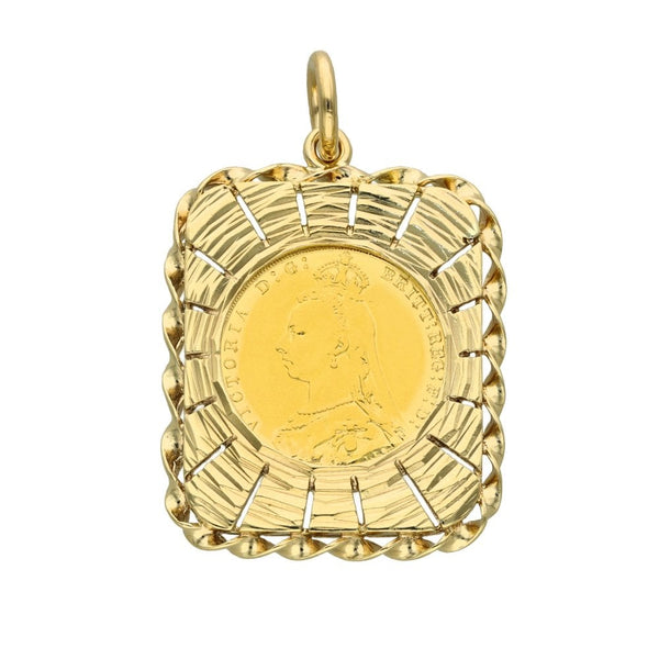 1890 Yellow Gold Full Sovereign Rectangular Pendant -31x40x3.5mm