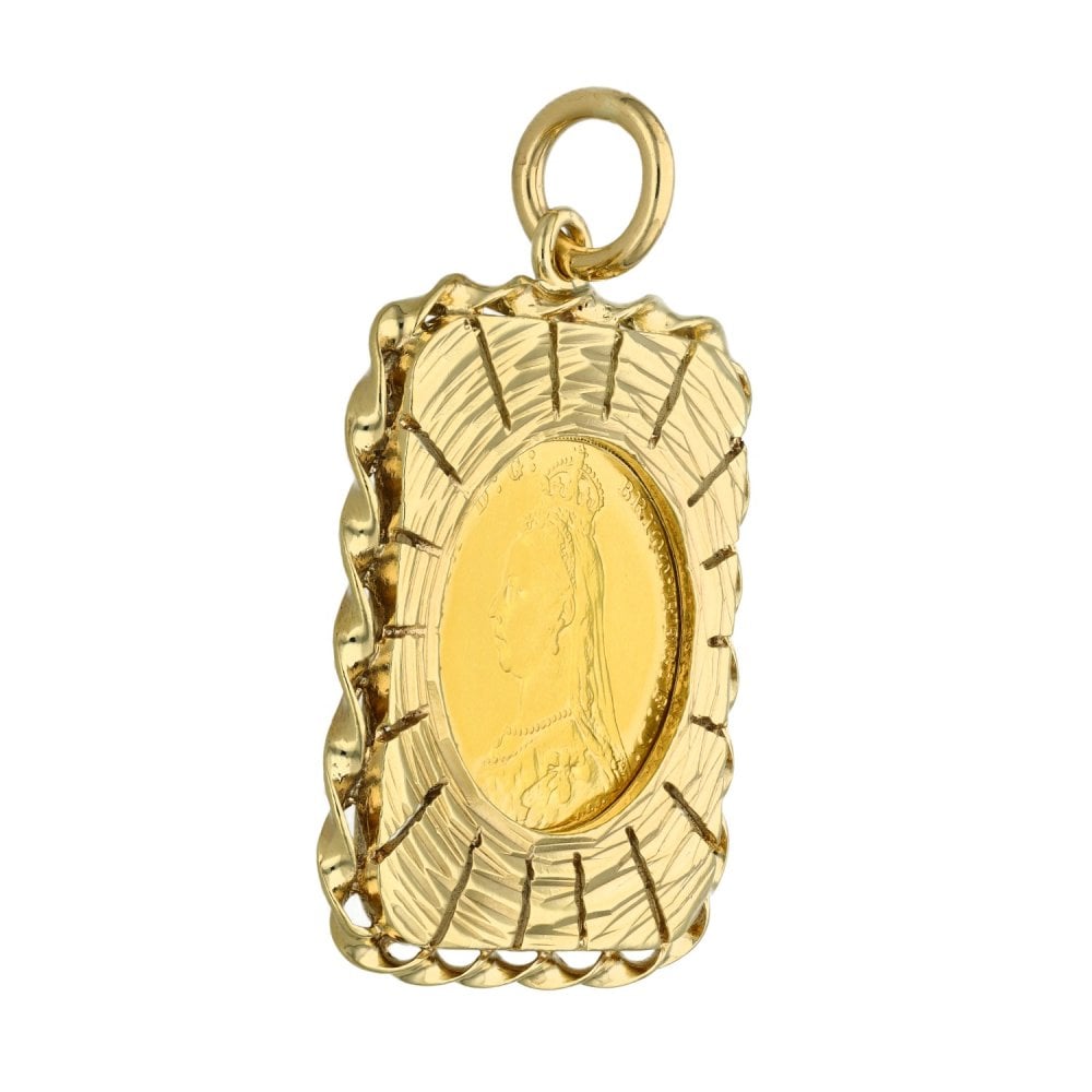 1890 Yellow Gold Full Sovereign Rectangular Pendant -31x40x3.5mm
