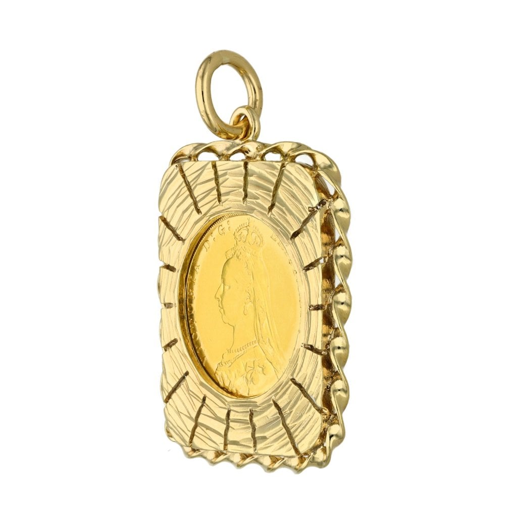 1890 Yellow Gold Full Sovereign Rectangular Pendant -31x40x3.5mm