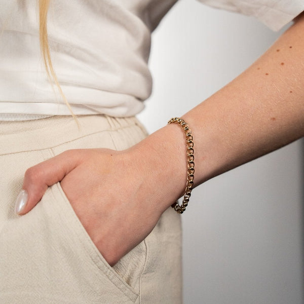 9ct Yellow Gold Rolo Belcher Bracelet - 7.5" - 13.1g
