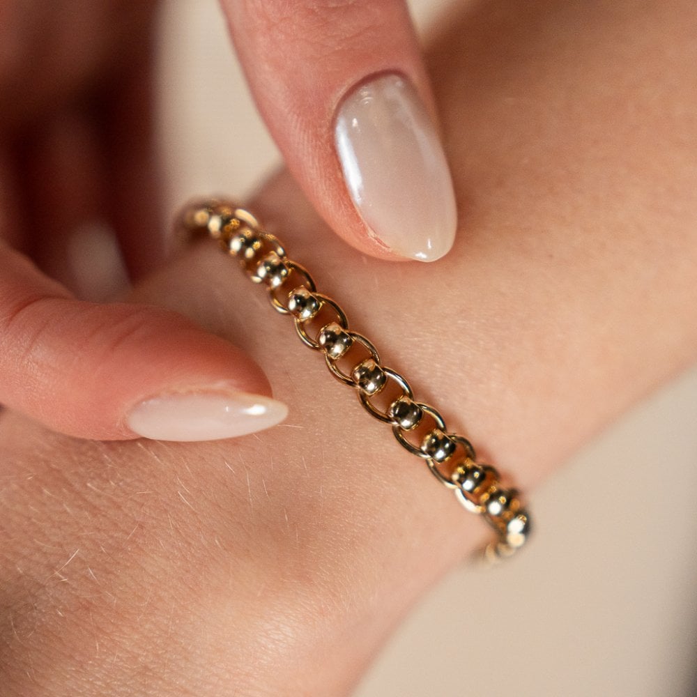 9ct Yellow Gold Rolo Belcher Bracelet - 7.5" - 13.1g