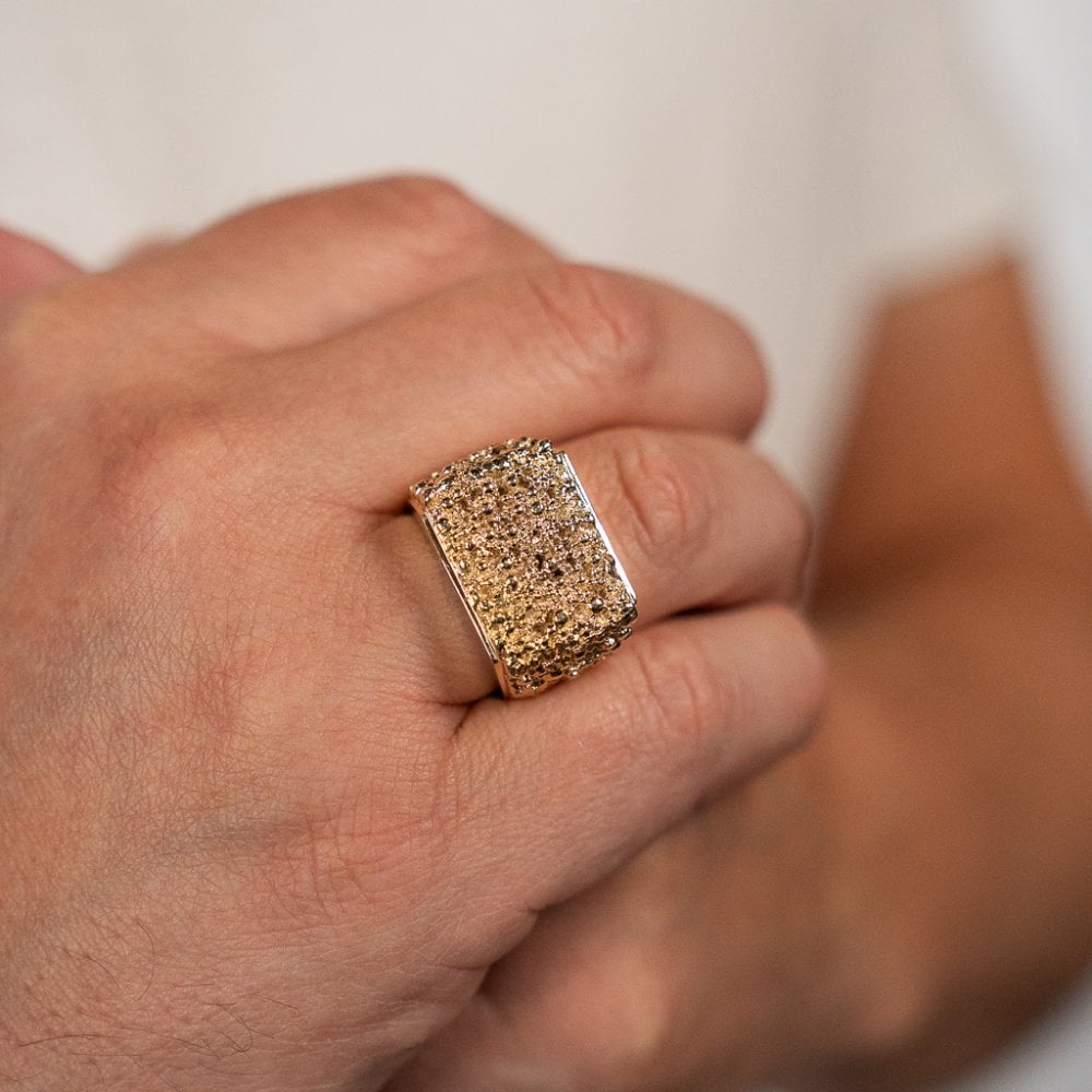 9ct Yellow Gold Heavy Rectangular Nugget Ring - Size U½ - 37.8g