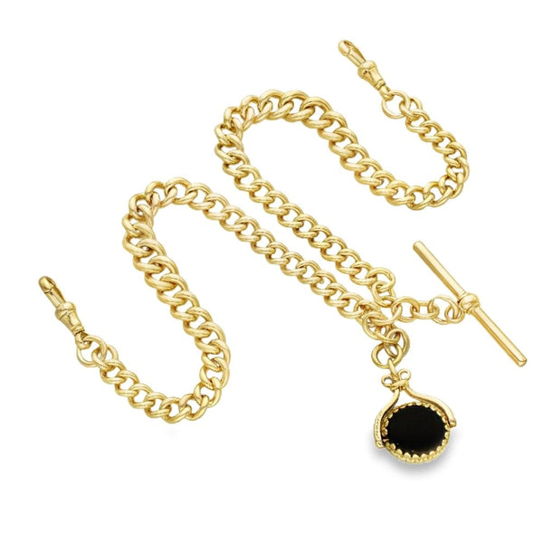 9ct Yellow Gold Heavy Double Albert Bracelet & Fob & T-Bar - 8"