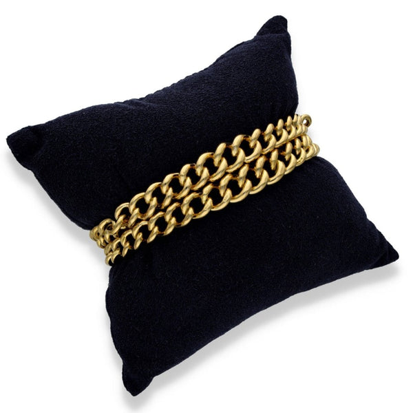 9ct Yellow Gold Heavy Double Albert Bracelet & Fob & T-Bar - 8"
