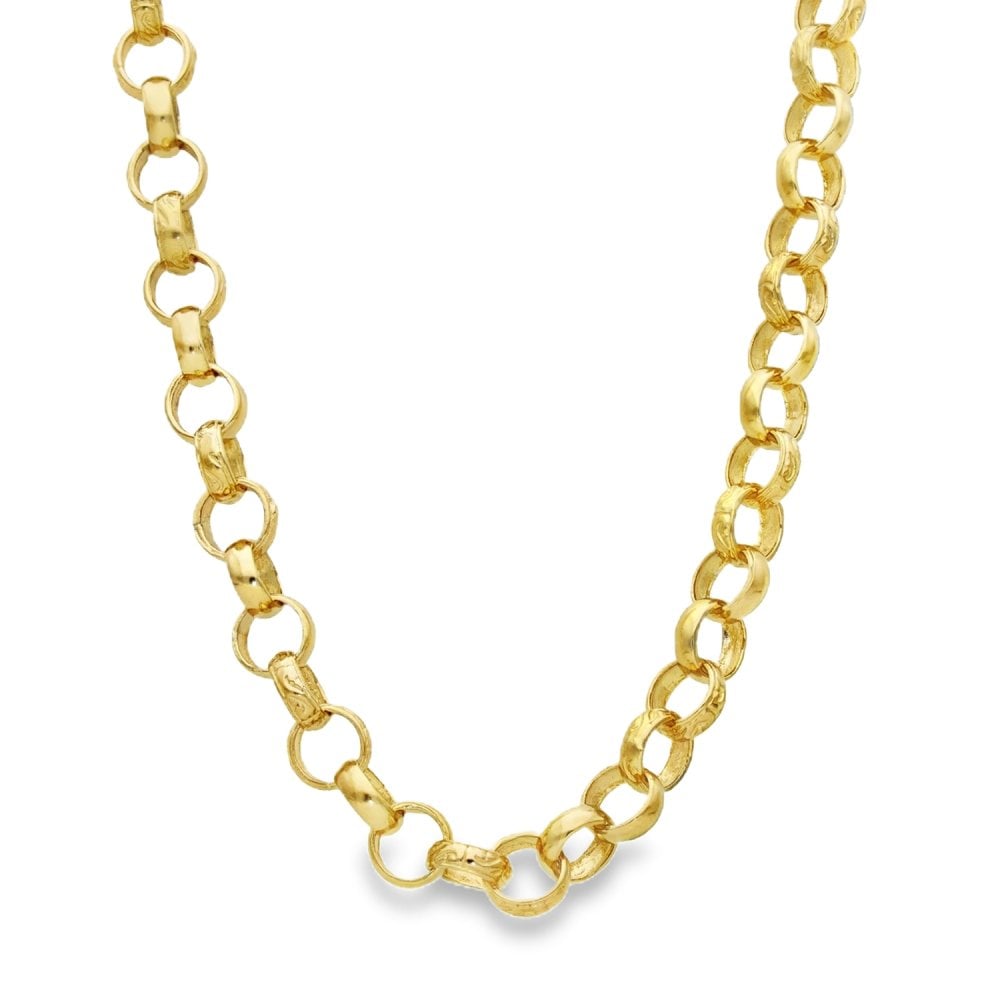 9ct Yellow Gold Patterned Round Belcher Chain - 26" - 42.0g