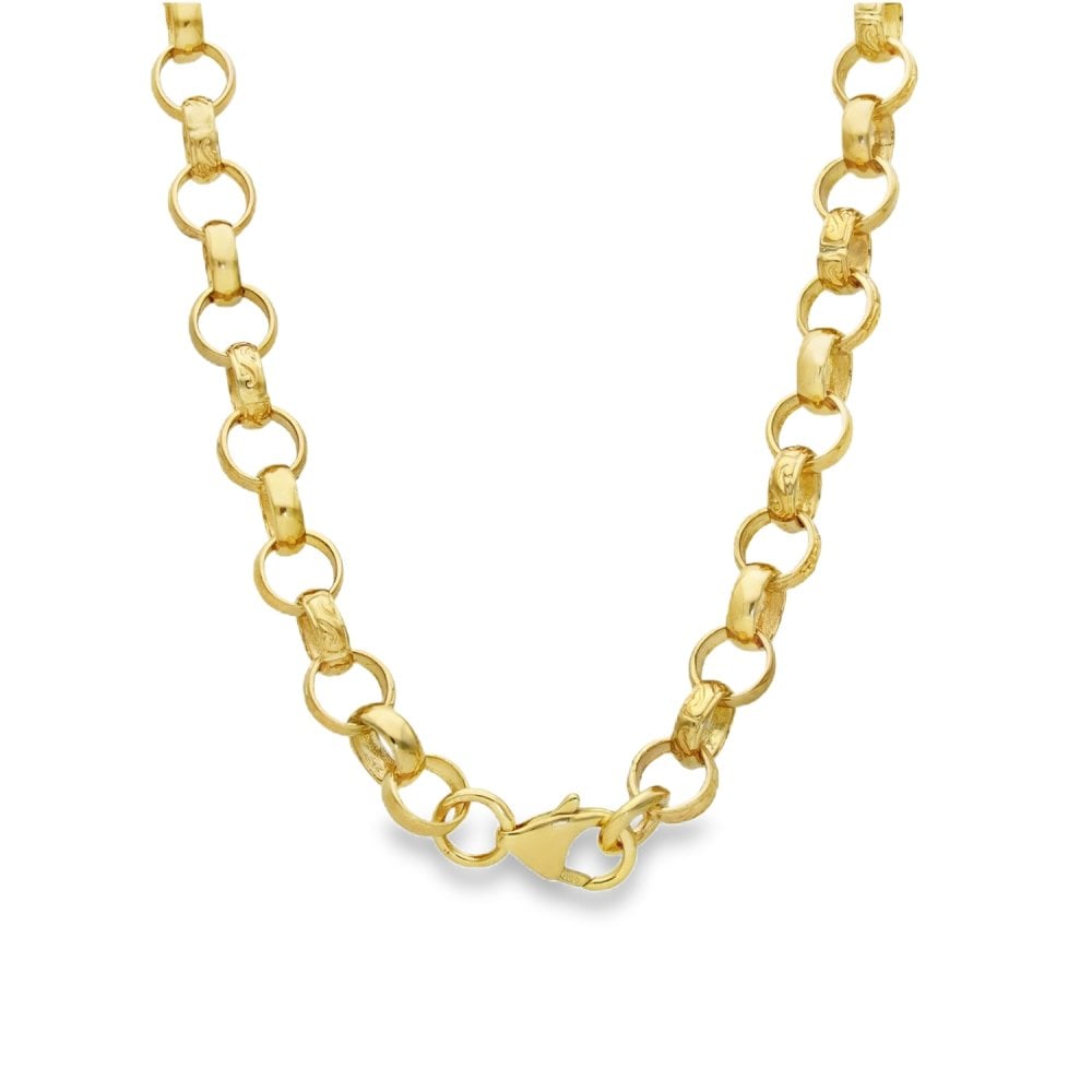 9ct Yellow Gold Patterned Round Belcher Chain - 26" - 42.0g