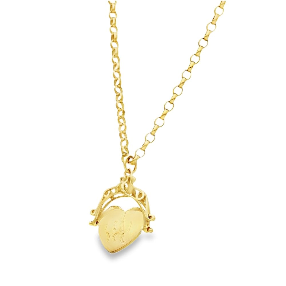 9ct Yellow Gold Heart Spinner Pendant & Belcher Chain - 19"