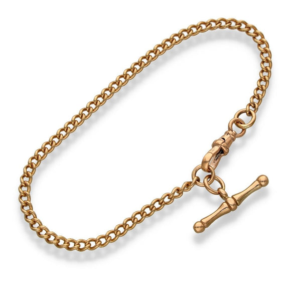 9ct Rose Gold Curb Bracelet & T-Bar Pendant - 8" - 9.7g