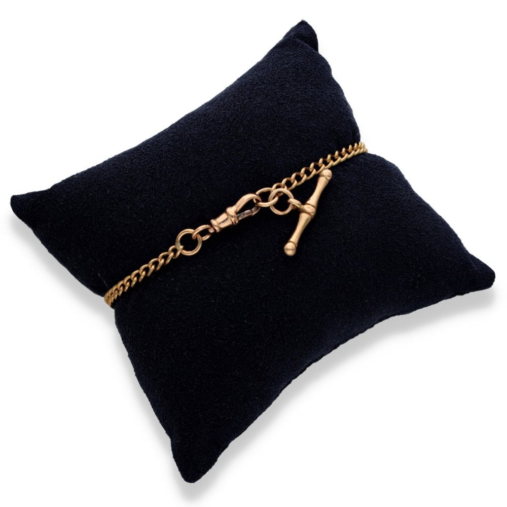 9ct Rose Gold Curb Bracelet & T-Bar Pendant - 8" - 9.7g