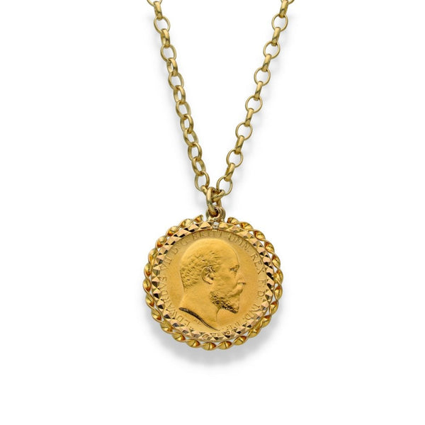 1908 Yellow Gold Half Sovereign Pendant & Chain - 20" - 10.7g