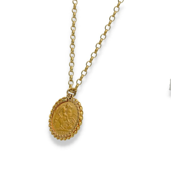 1908 Yellow Gold Half Sovereign Pendant & Chain - 20" - 10.7g