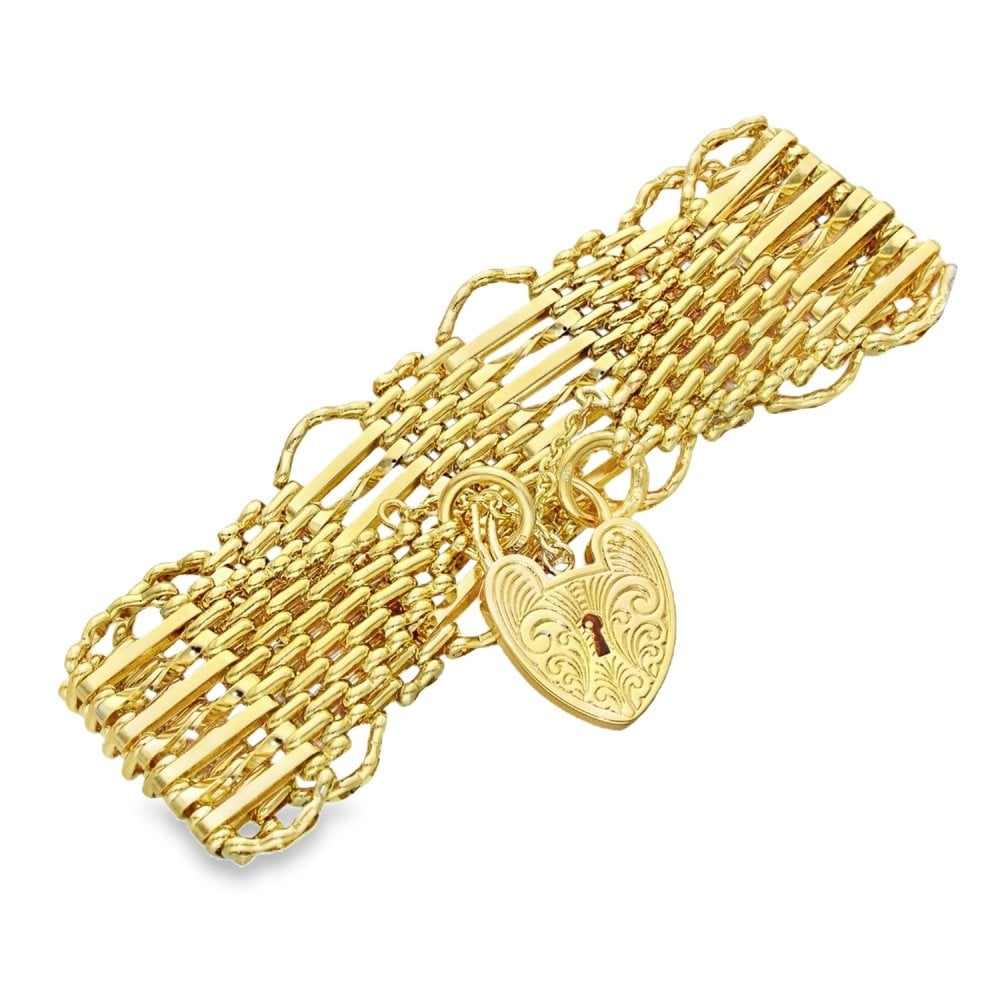 9ct Yellow Gold Fancy Gate Bracelet - 7" - 37.5g