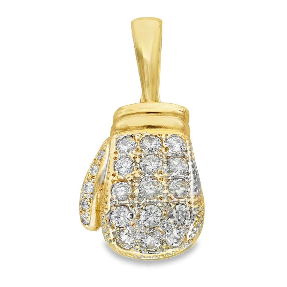 9ct Yellow Gold CZ Boxer Glove Pendant - 24x35x15mm - 39.7g