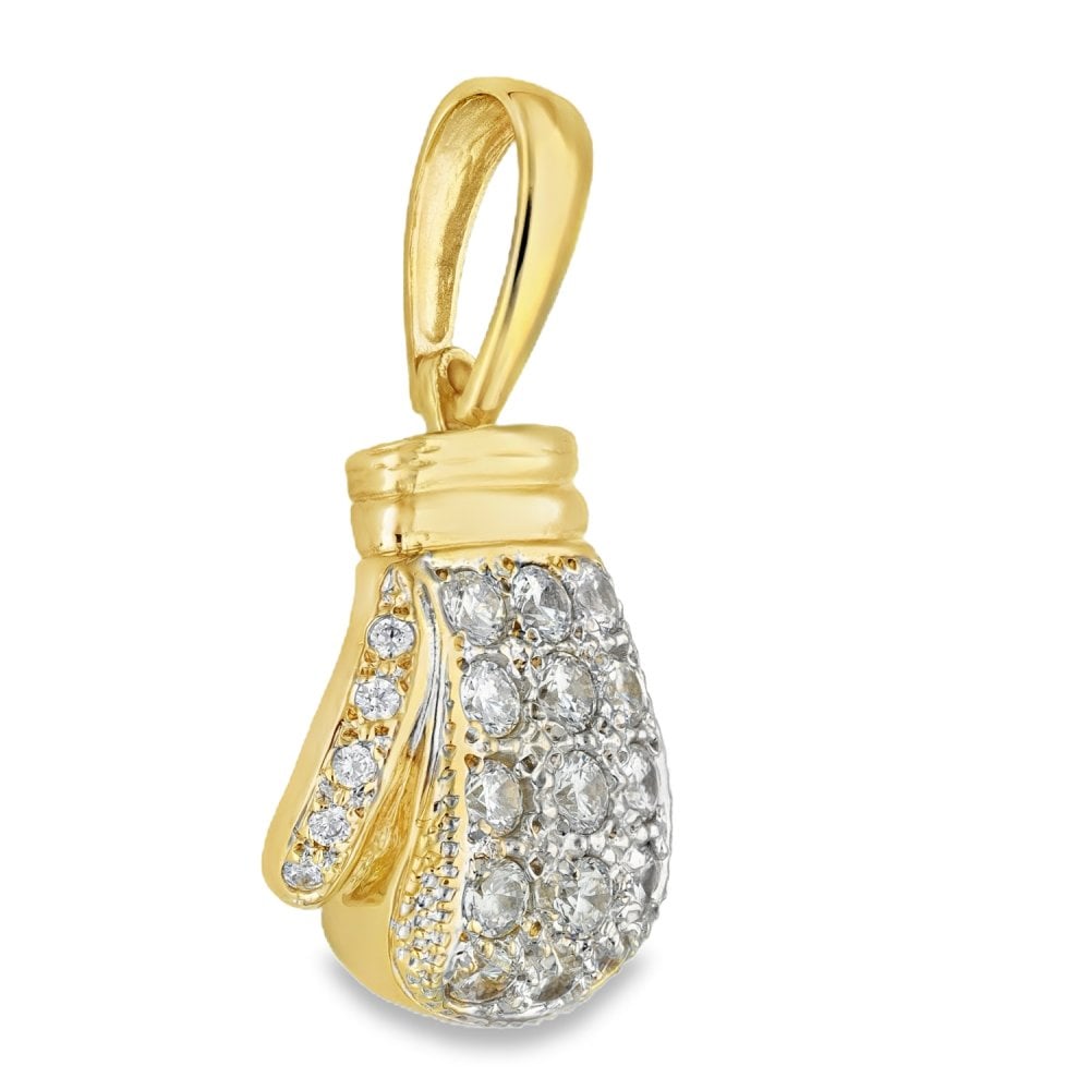9ct Yellow Gold CZ Boxer Glove Pendant - 24x35x15mm - 39.7g
