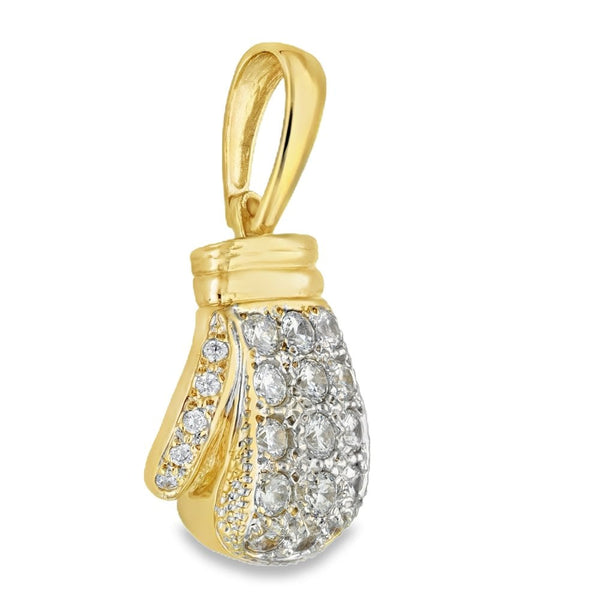 9ct Yellow Gold CZ Boxer Glove Pendant - 24x35x15mm - 39.7g