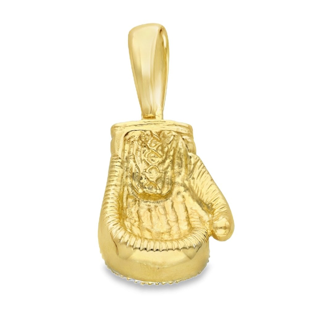 9ct Yellow Gold CZ Boxer Glove Pendant - 24x35x15mm - 39.7g