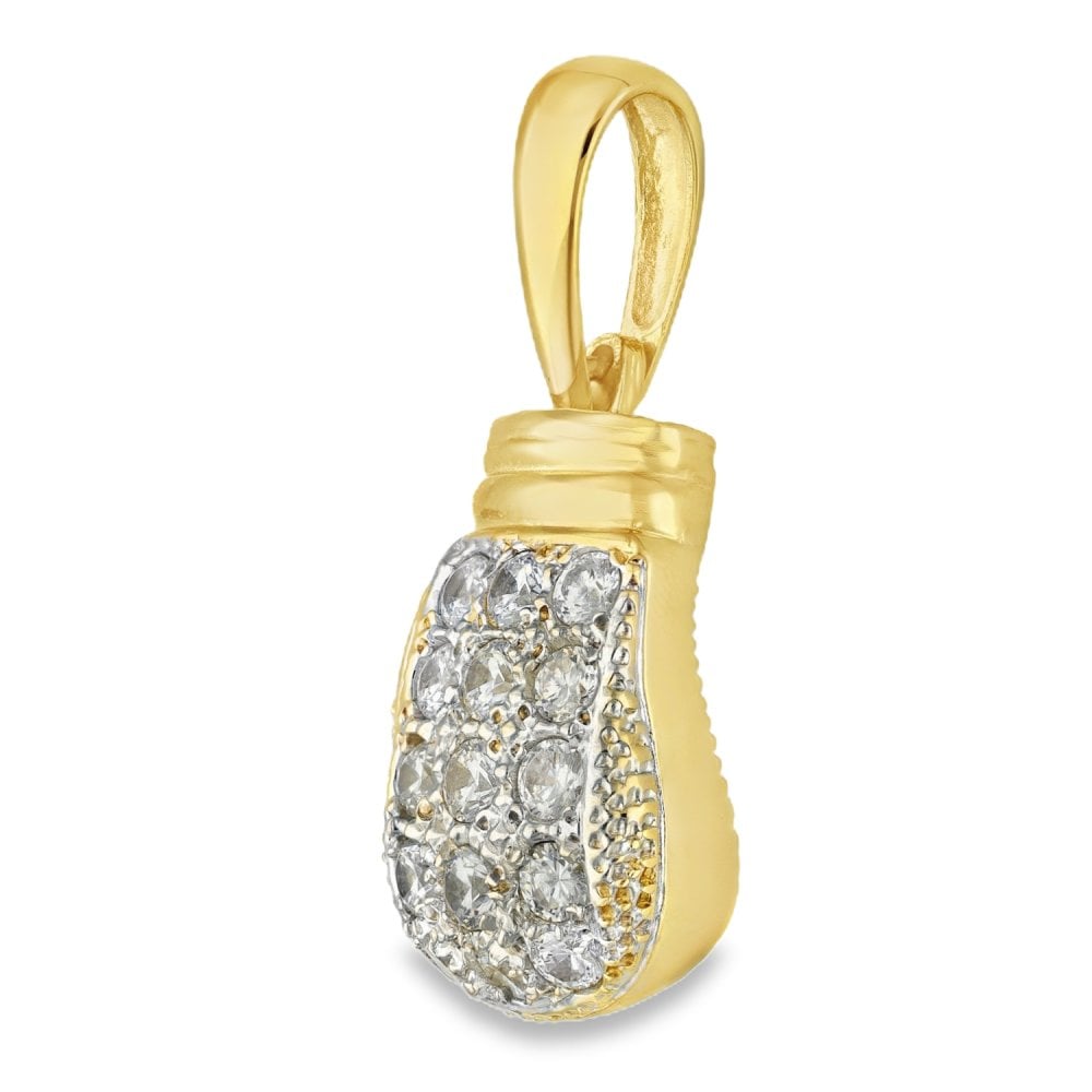 9ct Yellow Gold CZ Boxer Glove Pendant - 24x35x15mm - 39.7g