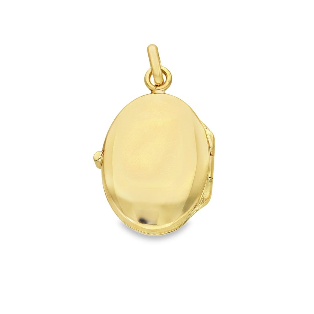 9ct Yellow Gold Flower-Engraved Oval Locket - 14x20x5mm - 2.7g