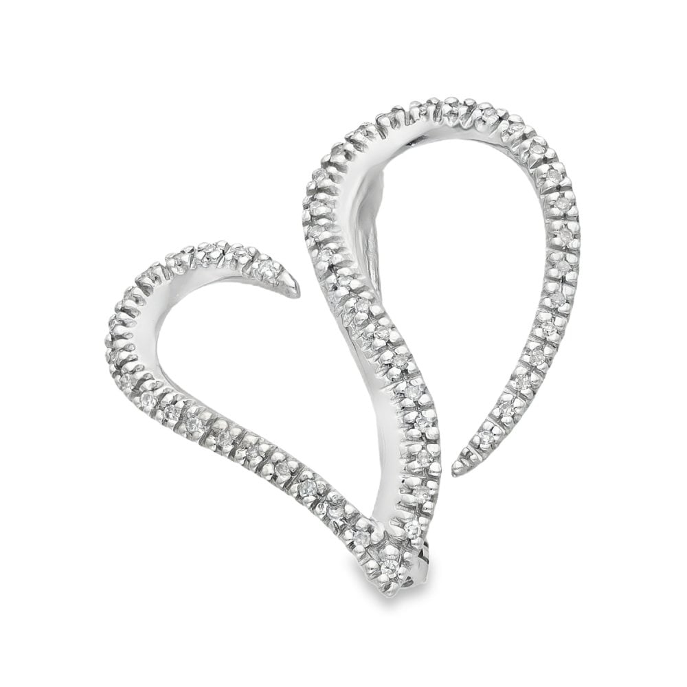 9ct White Gold Diamond Heart Brooch - 25x27mm - 0.15ct