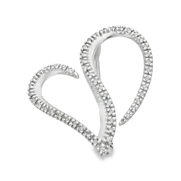 9ct White Gold Diamond Heart Brooch - 25x27mm - 0.15ct