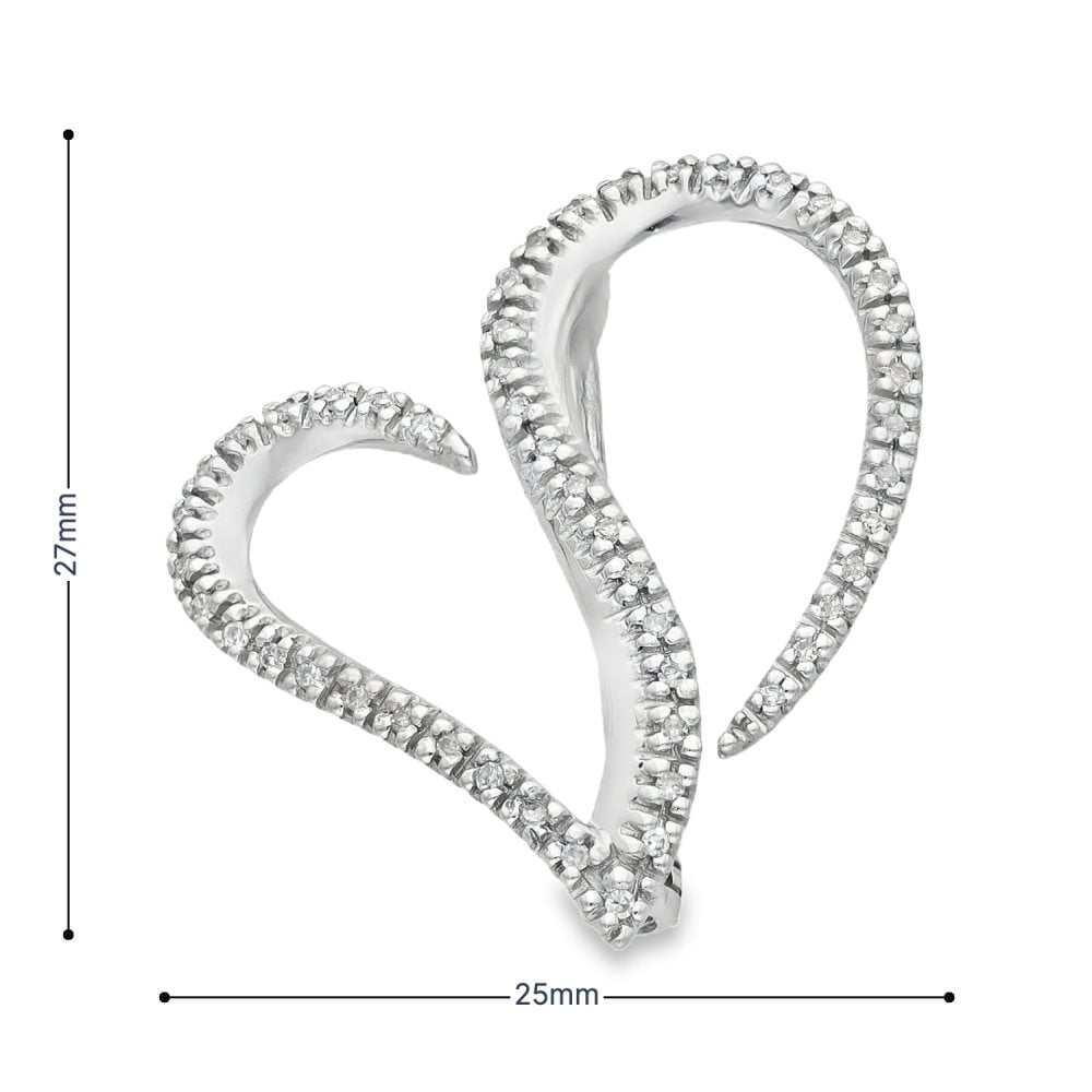 9ct White Gold Diamond Heart Brooch - 25x27mm - 0.15ct
