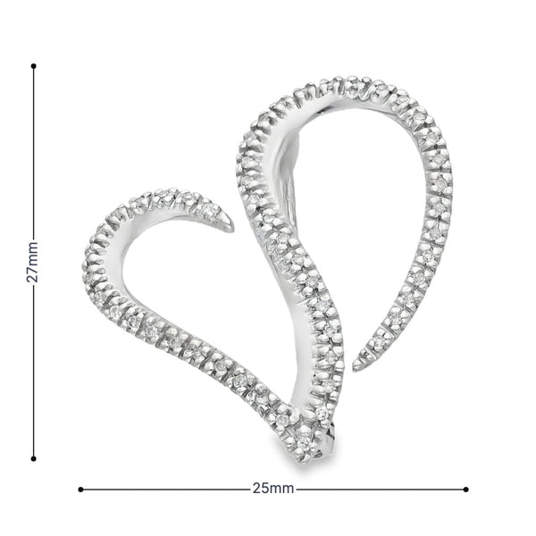 9ct White Gold Diamond Heart Brooch - 25x27mm - 0.15ct